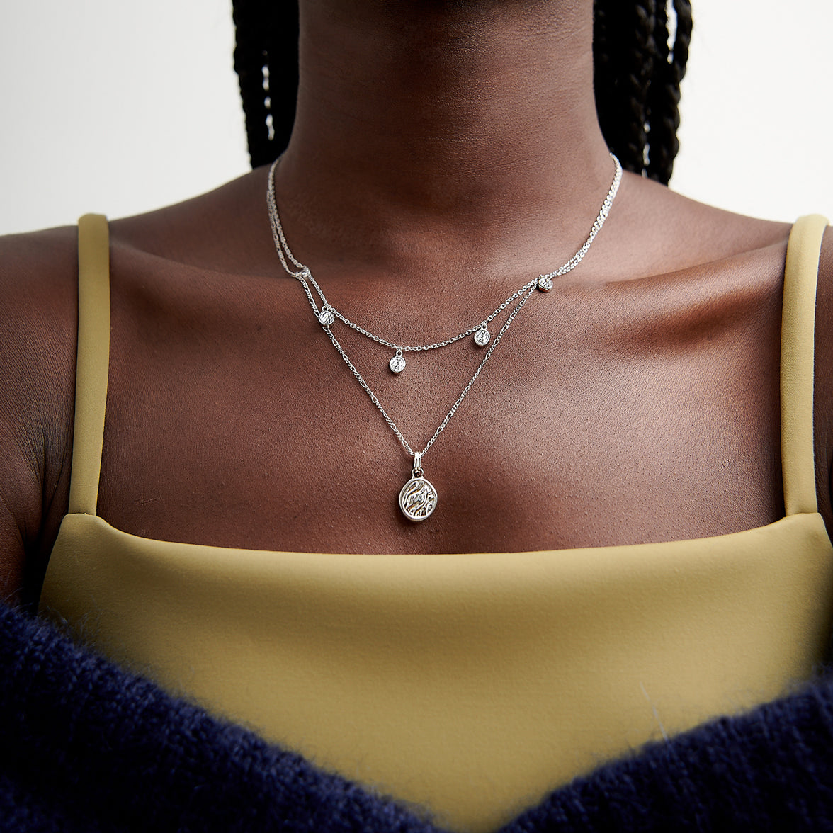 Textured Coin Necklace - Silver