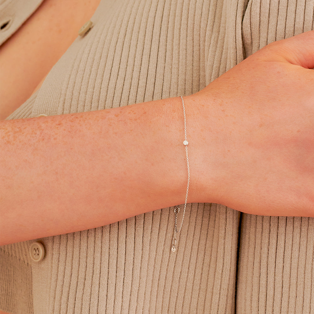Dainty Solitaire Diamond Bracelet - White Gold